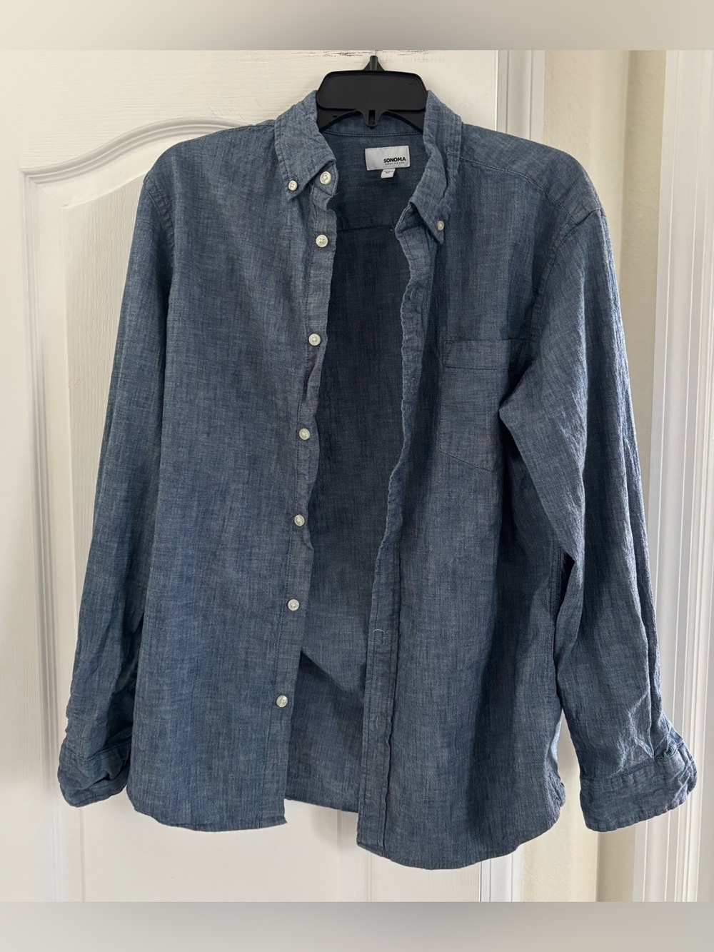 Sonoma Men's Slate Blue Linen Button-Down Shirt. Size Medium